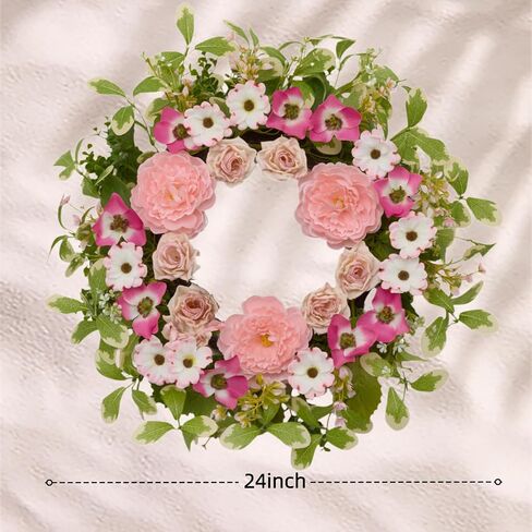 24 Inch Artificial Peony & Rose Wreath for Front Door | Handmade Summer Door Decor, All-Season for Porch, Garden & Window in Saudi Arabia