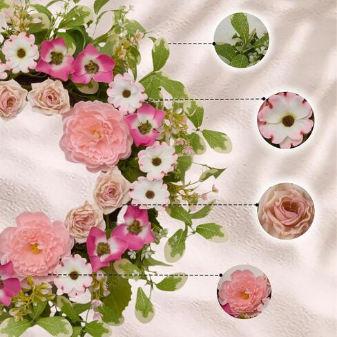 24 Inch Artificial Peony & Rose Wreath for Front Door | Handmade Summer Door Decor, All-Season for Porch, Garden & Window in Saudi Arabia