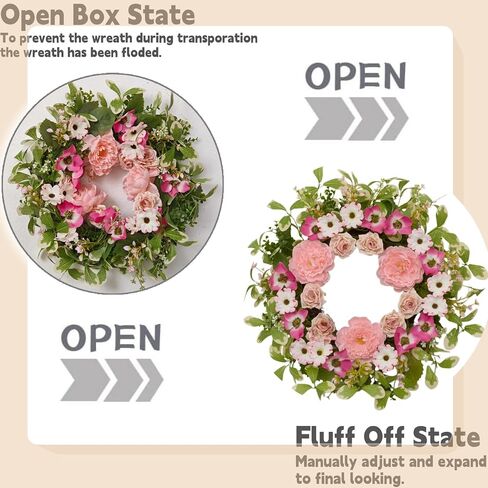 24 Inch Artificial Peony & Rose Wreath for Front Door | Handmade Summer Door Decor, All-Season for Porch, Garden & Window in Saudi Arabia