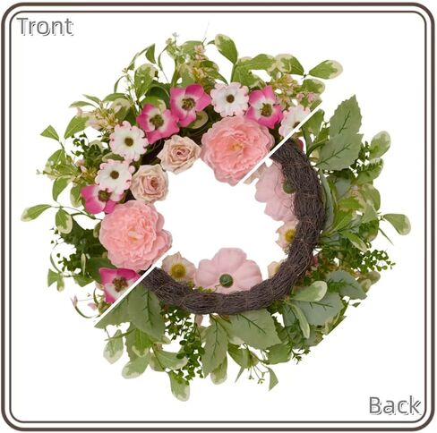 24 Inch Artificial Peony & Rose Wreath for Front Door | Handmade Summer Door Decor, All-Season for Porch, Garden & Window in Saudi Arabia