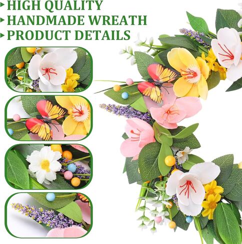 Spring Summer Wreath Tulip Daisy for Front Door Decor Farmhouse Floral Eucalyptus Leaves Butterfly Wedding Indoor Outdoor All Seasons Wreaths Decorations in Saudi Arabia