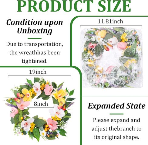 Spring Summer Wreath Tulip Daisy for Front Door Decor Farmhouse Floral Eucalyptus Leaves Butterfly Wedding Indoor Outdoor All Seasons Wreaths Decorations in Saudi Arabia