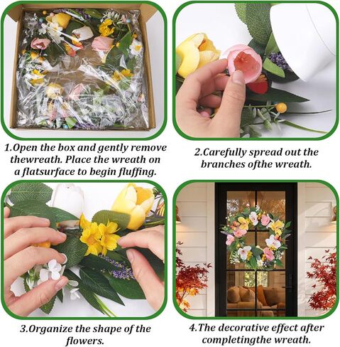 Spring Summer Wreath Tulip Daisy for Front Door Decor Farmhouse Floral Eucalyptus Leaves Butterfly Wedding Indoor Outdoor All Seasons Wreaths Decorations in Saudi Arabia
