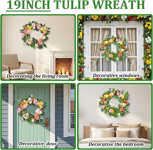 Spring Summer Wreath Tulip Daisy for Front Door Decor Farmhouse Floral Eucalyptus Leaves Butterfly Wedding Indoor Outdoor All Seasons Wreaths Decorations in Saudi Arabia