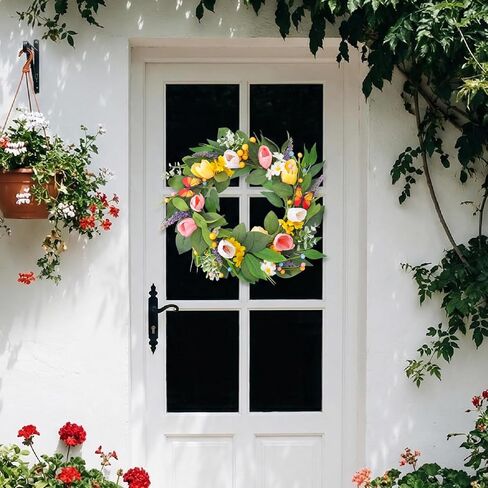 Spring Summer Wreath Tulip Daisy for Front Door Decor Farmhouse Floral Eucalyptus Leaves Butterfly Wedding Indoor Outdoor All Seasons Wreaths Decorations in Saudi Arabia
