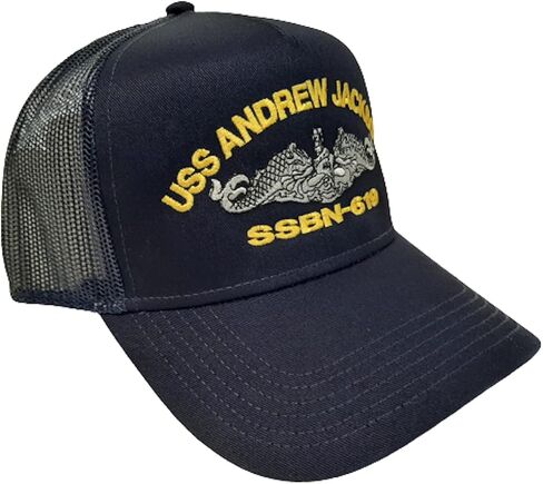 USS Andrew Jackson SSBN-619 Boat Submarine Ship Baseball Cap Blue Mesh Snapback 3.5 inch Profile Cotton Front Panel in Saudi Arabia