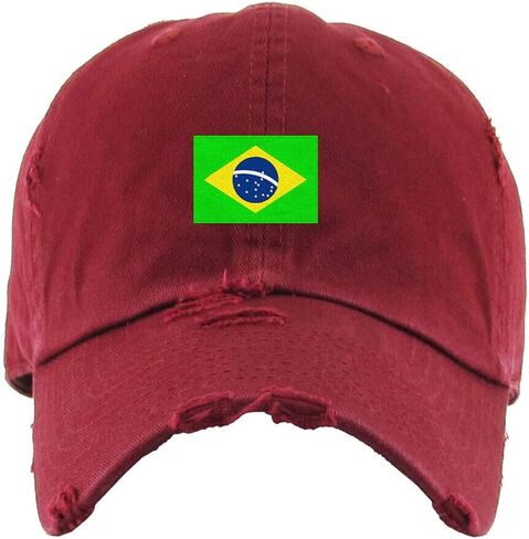 Brazil Flag Vintage Baseball Cap Embroidered Cotton Adjustable Distressed Dad Hat in Saudi Arabia