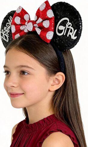Birthday Mouse Ears Headband, Sequin Bow Headbands for Women Party Favors Cosplay Accessories in Kuwait