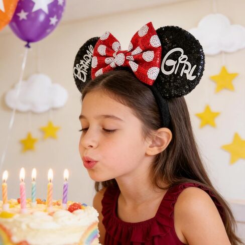 Birthday Mouse Ears Headband, Sequin Bow Headbands for Women Party Favors Cosplay Accessories in Kuwait