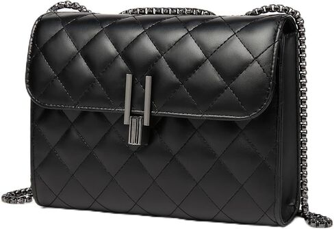 Luxe Midnight Black Quilted Crossbody Bag with Chain Shoulder Strap, Metal Clasp Closure, Fashion Purse for Women in Kuwait