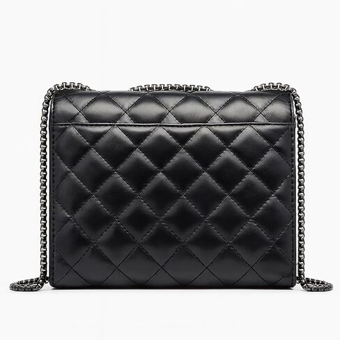 Luxe Midnight Black Quilted Crossbody Bag with Chain Shoulder Strap, Metal Clasp Closure, Fashion Purse for Women in Kuwait