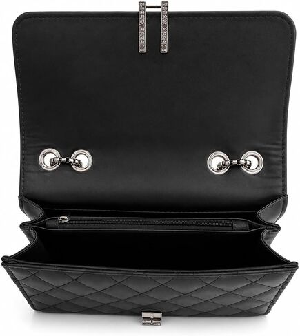 Luxe Midnight Black Quilted Crossbody Bag with Chain Shoulder Strap, Metal Clasp Closure, Fashion Purse for Women in Kuwait