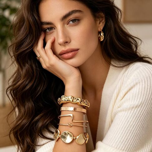 16 Pcs Gold Bangle Bracelet for Women Stackable Twisted Beaded Pearl Irregular Vintage Boho Cuff Bracelets Adjustable Chunky Bracelet Set in Saudi Arabia