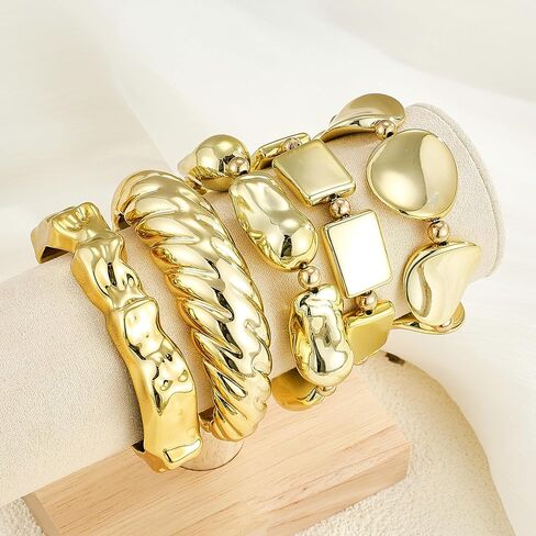 16 Pcs Gold Bangle Bracelet for Women Stackable Twisted Beaded Pearl Irregular Vintage Boho Cuff Bracelets Adjustable Chunky Bracelet Set in Saudi Arabia