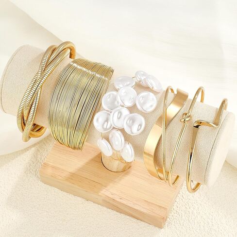 16 Pcs Gold Bangle Bracelet for Women Stackable Twisted Beaded Pearl Irregular Vintage Boho Cuff Bracelets Adjustable Chunky Bracelet Set in Saudi Arabia