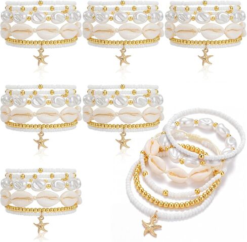 36 Pcs Summer Beach Bracelets for Women Stackable Boho Shell Seashell Bracelet Starfish Beaded Surfer Stretch Bracelets Handmade Boho Beach Jewelry for Vacation Hawaiian Luau Party Favor Gifts in Saudi Arabia