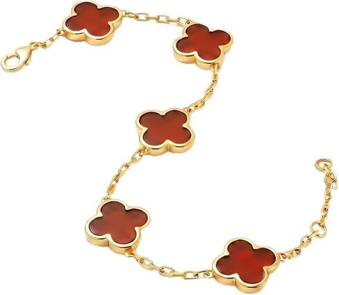 Gold Plated Clover Bracelet with Natural Red/Black Agate, Feng Shui Wealth and Good Luck Boost, Gift for Women and Men in Saudi Arabia