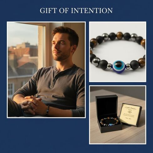 Evil Eye Bracelet for Men Women, Triple Protection Beaded Bracelet with Matte Black Beads, Tiger Eye & Hematite Stone Stretch Bracelet, Symbolic Jewelry Gift for Men Women in Saudi Arabia