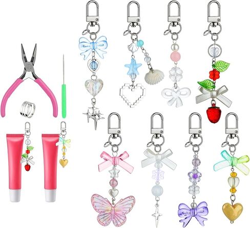 8PCS Lip Gloss Keychains Kit,Bulk Lip Balm Keychains with Exquisite Cute Charm Jewelry,Bow Cute Charm Strawberry Jewelry for Women Purse DIY Crafts Girls Key Purse Decor in Saudi Arabia