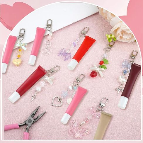 8PCS Lip Gloss Keychains Kit,Bulk Lip Balm Keychains with Exquisite Cute Charm Jewelry,Bow Cute Charm Strawberry Jewelry for Women Purse DIY Crafts Girls Key Purse Decor in Saudi Arabia