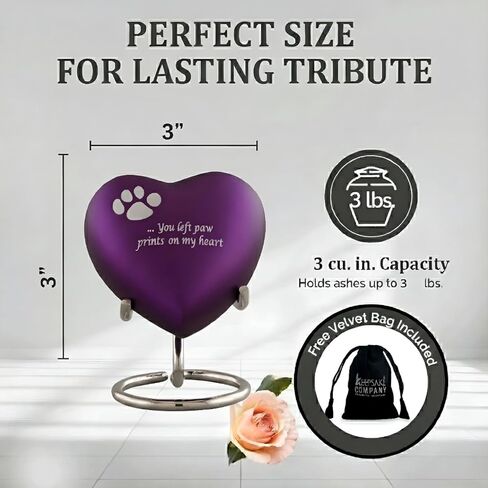 Purple Small/Mini Size Heart Keepsakes Urn for Pets/Cat's Ashes (3 Inches from Each Side) Medium Urn - Tiny Urns - Miniature Cremation Urn - Keepsake Urn - Funeral Urn - Small Pet Earn - ERN in Saudi Arabia