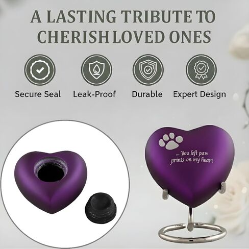 Purple Small/Mini Size Heart Keepsakes Urn for Pets/Cat's Ashes (3 Inches from Each Side) Medium Urn - Tiny Urns - Miniature Cremation Urn - Keepsake Urn - Funeral Urn - Small Pet Earn - ERN in Saudi Arabia