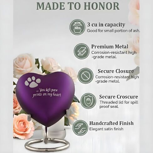 Purple Small/Mini Size Heart Keepsakes Urn for Pets/Cat's Ashes (3 Inches from Each Side) Medium Urn - Tiny Urns - Miniature Cremation Urn - Keepsake Urn - Funeral Urn - Small Pet Earn - ERN in Saudi Arabia