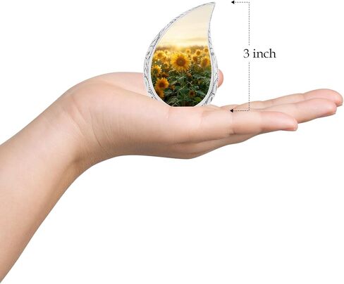 Sunflower Field Urn - Small Keepsake Urn for Human Ashes - Yellow, Silver Aluminum - Floral Pattern - 3 Inch 4 Pcs - 29.6 ml - Polished, Brushed Finish - Threaded Screw Lid in Saudi Arabia