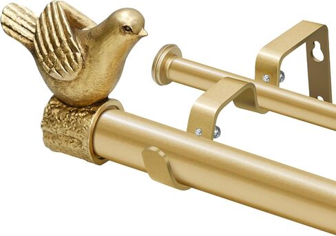 Double Curtain Rod with Bird Finial, Decorative Window Treatment Hardware (Gold, 36"-72") in Saudi Arabia