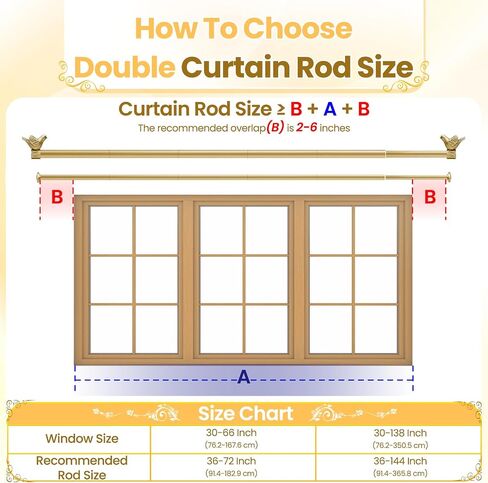 Double Curtain Rod with Bird Finial, Decorative Window Treatment Hardware (Gold, 36"-72") in Saudi Arabia