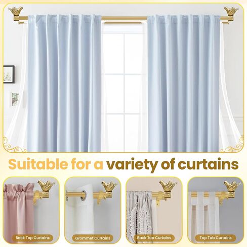 Double Curtain Rod with Bird Finial, Decorative Window Treatment Hardware (Gold, 36"-72") in Saudi Arabia