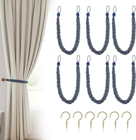 Beige Curtain Tiebacks, 2 Pack Hand Braided Rope Curtain Holdbacks with Metal Hooks – Heavy Duty Beige Tie Backs for Drapes, Window Treatment Decorative Holdbacks for Living Room in Saudi Arabia