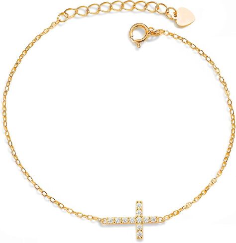 Dainty S925 Silver Cross Bracelet for Women - 14k Gold Plated Small Cross Pendant Necklace Bracelet, Sideways Cross Design, 925 Sterling Silver in Saudi Arabia
