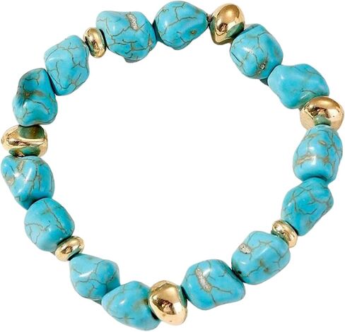 Blue Irregular Tumbled Turquoise Stone Bracelet, Gold Metal Accent Pulseras para Mujer Boho Jewelry for Women Daily Wear Women Bracelets Healing Energy Accessory in Saudi Arabia