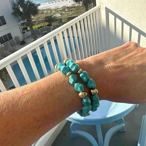Blue Irregular Tumbled Turquoise Stone Bracelet, Gold Metal Accent Pulseras para Mujer Boho Jewelry for Women Daily Wear Women Bracelets Healing Energy Accessory in Saudi Arabia