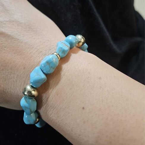 Blue Irregular Tumbled Turquoise Stone Bracelet, Gold Metal Accent Pulseras para Mujer Boho Jewelry for Women Daily Wear Women Bracelets Healing Energy Accessory in Saudi Arabia