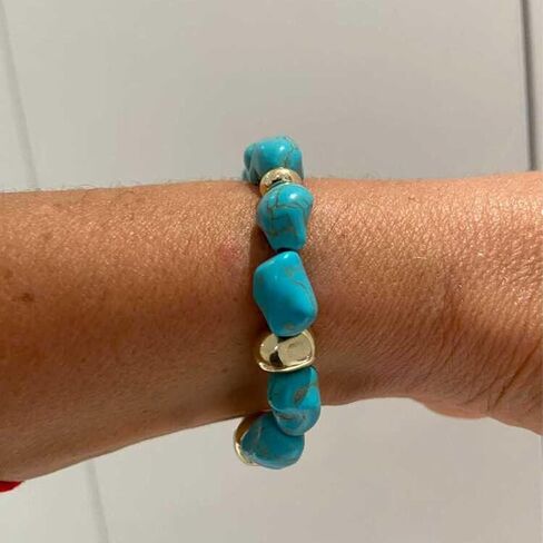 Blue Irregular Tumbled Turquoise Stone Bracelet, Gold Metal Accent Pulseras para Mujer Boho Jewelry for Women Daily Wear Women Bracelets Healing Energy Accessory in Saudi Arabia