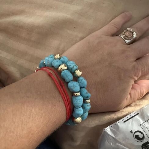 Blue Irregular Tumbled Turquoise Stone Bracelet, Gold Metal Accent Pulseras para Mujer Boho Jewelry for Women Daily Wear Women Bracelets Healing Energy Accessory in Saudi Arabia