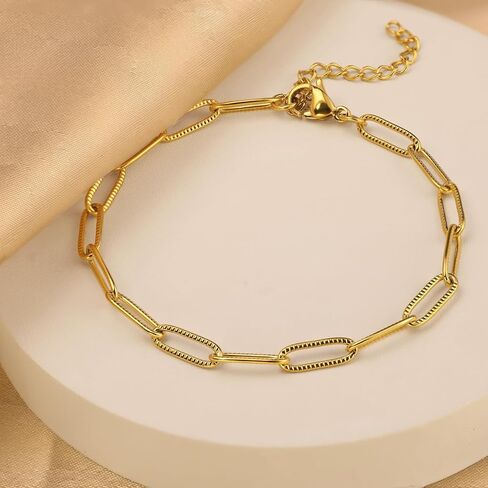 Stainless Steel Bracelets for Women Hammered Paper Clip Link Chain Bracelet in Kuwait