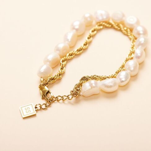 Shapes Studio 18K Gold Plated Bold Pearl Rope Double Bracelet, Minimalist Style, Women Jewelry Bracelet in Saudi Arabia