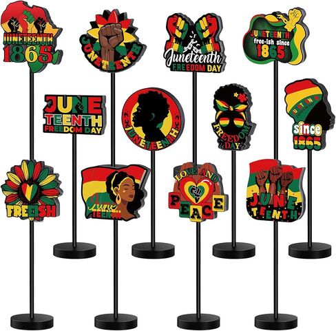 Amyhill 12 Pcs Juneteenth Table Decorations Juneteenth Day Centerpieces Tabletop Decorations Rustic 1865 Freedom Black American Wooden Plaque Signs for Freedom Day Celebration Party Supplies in Saudi Arabia