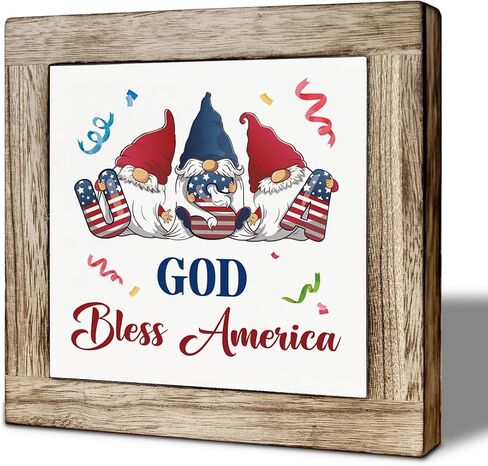 Patriotic Wooden Sign Distressed American Flag Decor 4th of July Decorations, Rustic Americana Wooden Plaque Independence Day Memorial Day Desk Shelf Table Home Decor, 5.9x5.9 Inch in Saudi Arabia