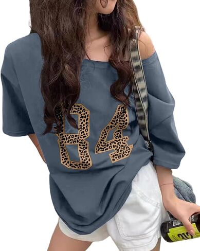 Womens Off The Shoulder Tops Short Sleeve Boat Neck Jersey Number Graphic Top Y2K T Shirts for Teens Girls in Saudi Arabia