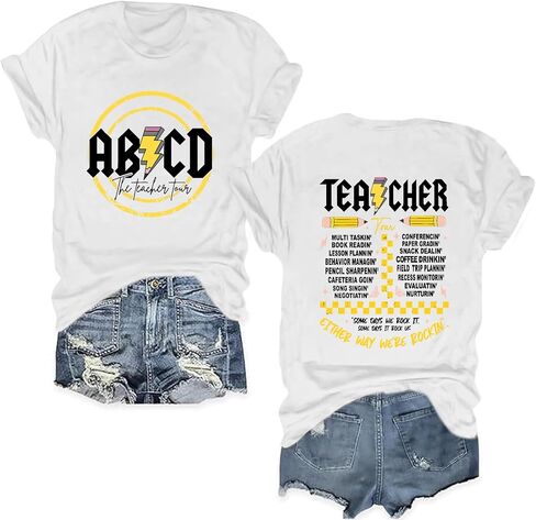 Teacher Shirts for Women Funny ABCD Teacher Tour T-Shirt Casual Back to School Teach Tee Tops in Saudi Arabia