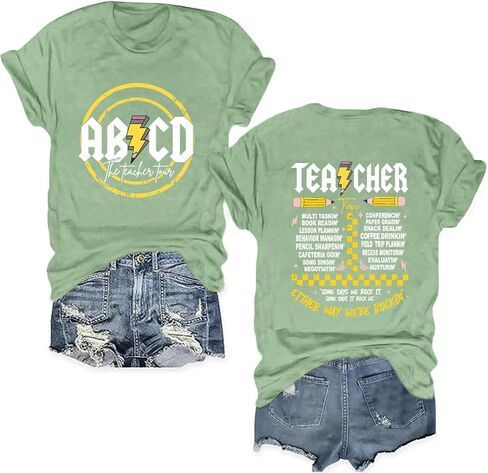 Teacher Shirts for Women Funny ABCD Teacher Tour T-Shirt Casual Back to School Teach Tee Tops in Saudi Arabia