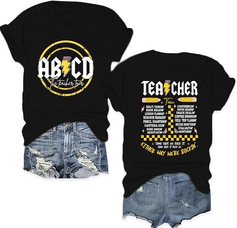 Teacher Shirts for Women Funny ABCD Teacher Tour T-Shirt Casual Back to School Teach Tee Tops in Saudi Arabia