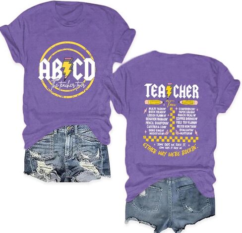 Teacher Shirts for Women Funny ABCD Teacher Tour T-Shirt Casual Back to School Teach Tee Tops in Saudi Arabia