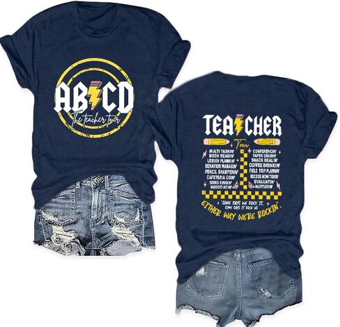 Teacher Shirts for Women Funny ABCD Teacher Tour T-Shirt Casual Back to School Teach Tee Tops in Saudi Arabia