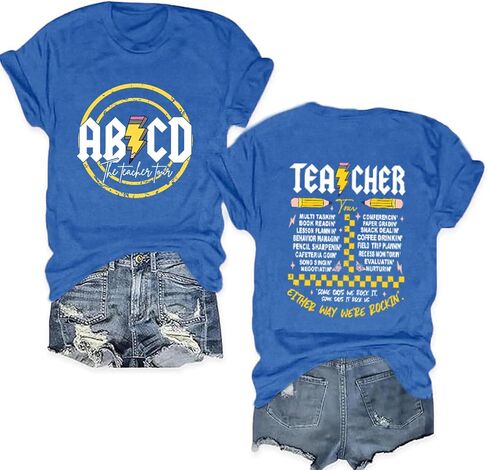 Teacher Shirts for Women Funny ABCD Teacher Tour T-Shirt Casual Back to School Teach Tee Tops in Saudi Arabia