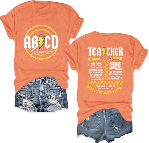 Teacher Shirts for Women Funny ABCD Teacher Tour T-Shirt Casual Back to School Teach Tee Tops in Saudi Arabia